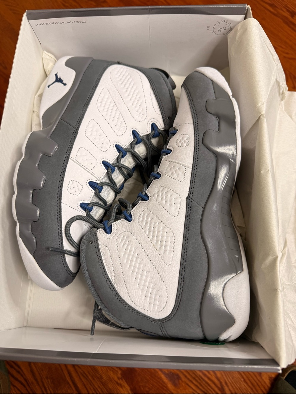 Gorgeous Authentic Jordan 9 Retro White / French Blue - Flint Grey - Bask. Shoes